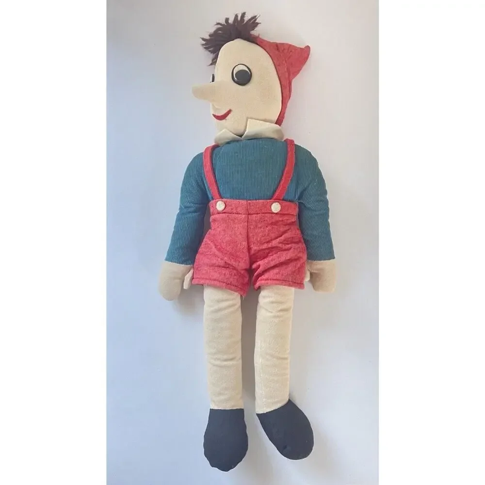 Vtg Pinocchio Plush Doll Stuffed Toy Fabric Felt Corduroy Yarn Hair Cuddle Toys
